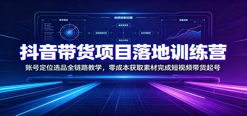 抖音带货项目落地训练营:账号定位选品全链路教学,零成本获取素材完成短视频带货起号网络赚钱,项目资源网,副业资源网,兼职项目,网赚课程-副业赚钱-互联网创业-独家轻创IP大圣网创