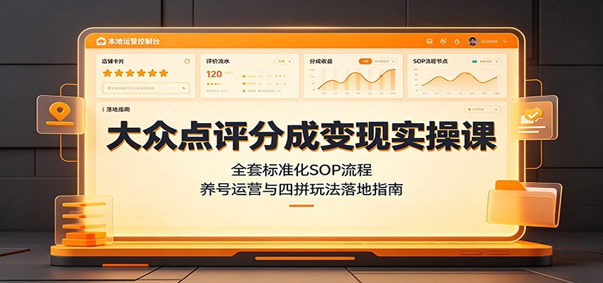 大众点评分成变现实操课:全套标准化SOP流程,养号运营与四拼玩法落地指南网络赚钱,项目资源网,副业资源网,兼职项目,网赚课程-副业赚钱-互联网创业-独家轻创IP大圣网创