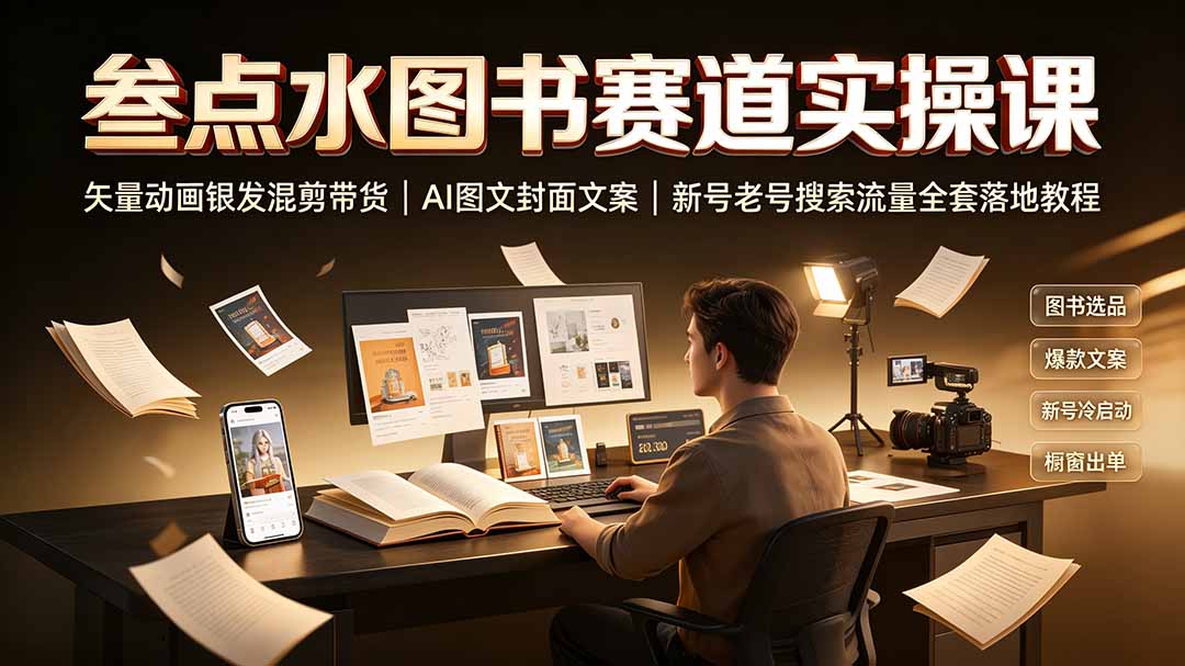 叁点水图书赛道实操课｜矢量动画银发混剪带货，AI图文封面文案，新号老号搜索流量全套落地教程网络赚钱,项目资源网,副业资源网,兼职项目,网赚课程-副业赚钱-互联网创业-独家轻创IP大圣网创