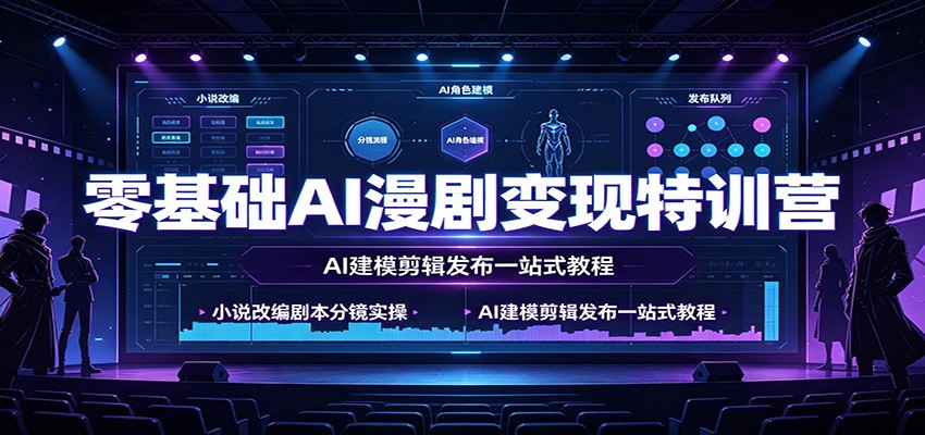 零基础AI漫剧变现特训营：小说改编剧本分镜实操，AI建模剪辑发布一站式教程网络赚钱,项目资源网,副业资源网,兼职项目,网赚课程-副业赚钱-互联网创业-独家轻创IP大圣网创