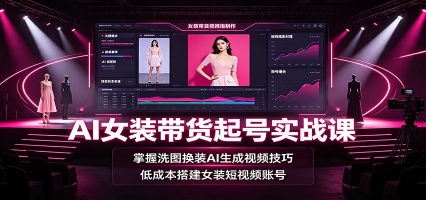 AI女装带货起号实战课:掌握洗图换装AI生成视频技巧,低成本搭建女装短视频账号网络赚钱,项目资源网,副业资源网,兼职项目,网赚课程-副业赚钱-互联网创业-独家轻创IP大圣网创