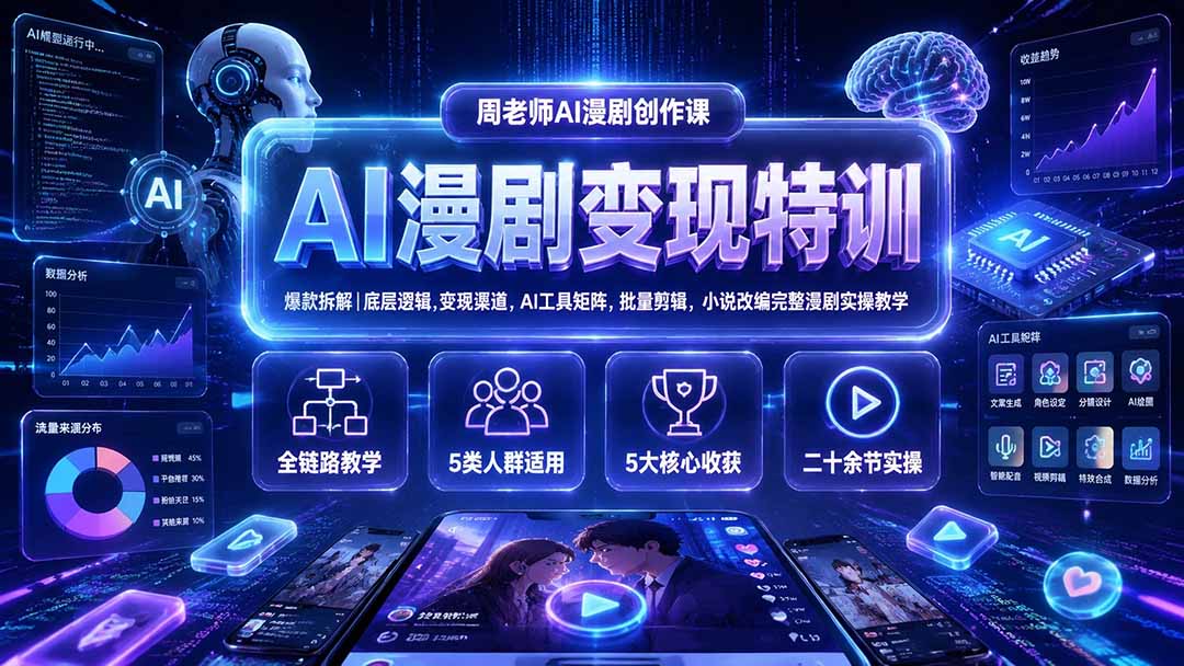 AI漫剧变现特训★爆款拆解|底层逻辑,变现渠道,AI工具矩阵,批量剪辑,小说改编完整漫剧实操教学网络赚钱,项目资源网,副业资源网,兼职项目,网赚课程-副业赚钱-互联网创业-独家轻创IP大圣网创
