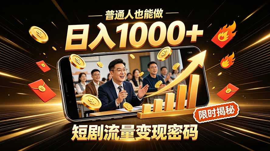 一部手机做短剧分发,不用真人出镜、不用拍摄剧本,快手流量变现日赚千元网络赚钱,项目资源网,副业资源网,兼职项目,网赚课程-副业赚钱-互联网创业-独家轻创IP大圣网创