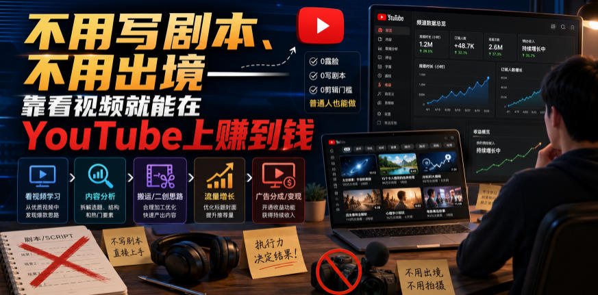 不用写剧本、不用出境——靠看视频就能在YouTube上賺到钱【原创双语字幕】网络赚钱,项目资源网,副业资源网,兼职项目,网赚课程-副业赚钱-互联网创业-独家轻创IP大圣网创