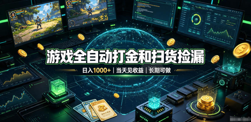 游戏全自动打金和扫货捡漏,日入1k+,当天见收益,长期可做!【揭秘】网络赚钱,项目资源网,副业资源网,兼职项目,网赚课程-副业赚钱-互联网创业-独家轻创IP大圣网创