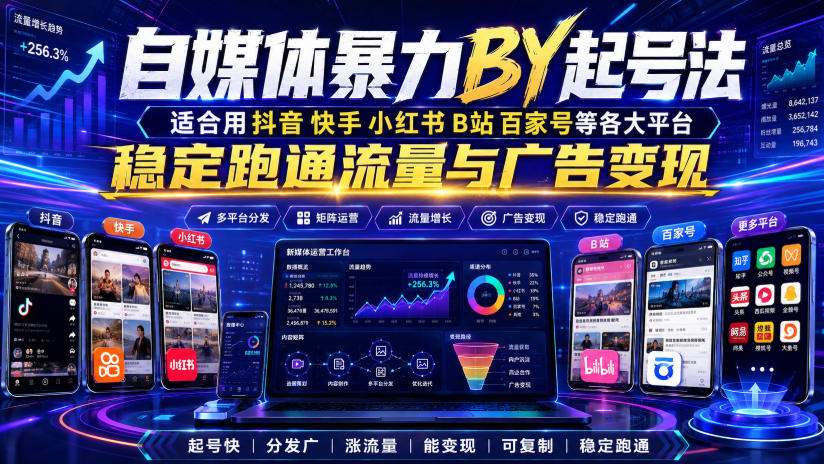 自媒体暴力搬运起号法,适合用抖音快手小红书B站百家号等各大平台,稳定跑通流量与广告变现网络赚钱,项目资源网,副业资源网,兼职项目,网赚课程-副业赚钱-互联网创业-独家轻创IP大圣网创