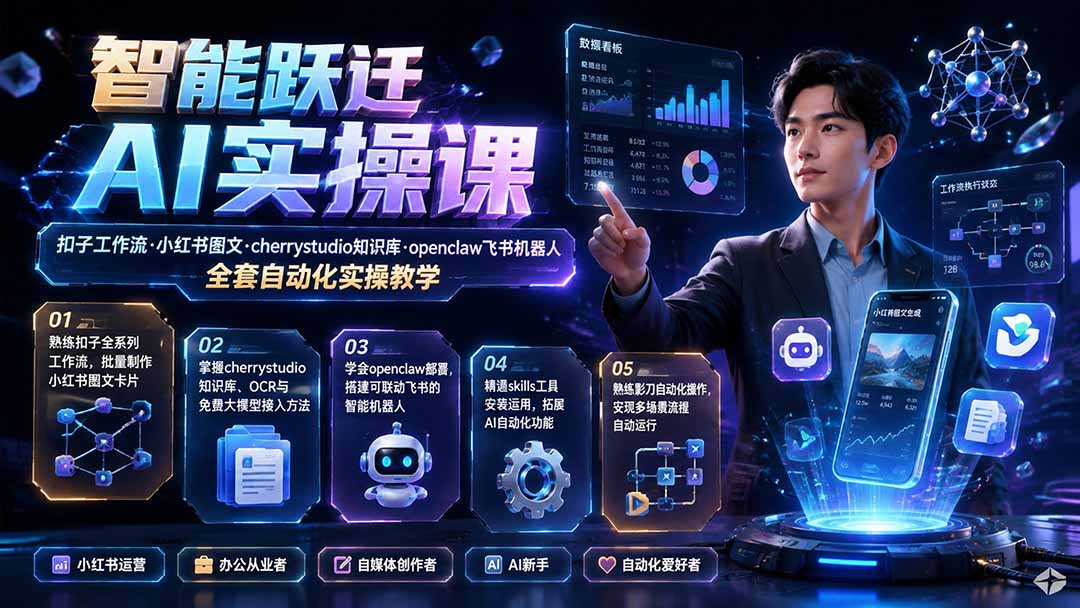 智能跃迁 AI实操课|扣子工作流小红书图文搭建,cherrystudio知识库openclaw飞书机器人全套自动化实操教学网络赚钱,项目资源网,副业资源网,兼职项目,网赚课程-副业赚钱-互联网创业-独家轻创IP大圣网创