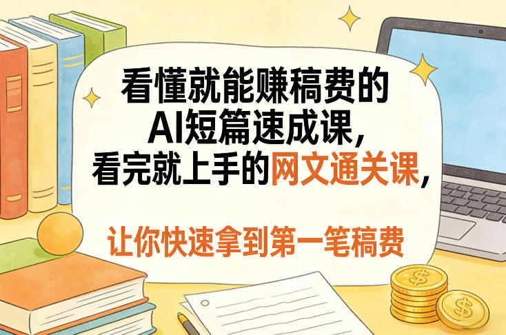 看懂就能賺稿费的AI短篇速成课,看完就上手的网文通关课,让你快速拿到第一笔稿费(更新8月)网络赚钱,项目资源网,副业资源网,兼职项目,网赚课程-副业赚钱-互联网创业-独家轻创IP大圣网创