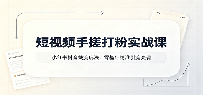 短视频手搓打粉实战课：小红书抖音截流玩法，零基础精准引流变现网络赚钱,项目资源网,副业资源网,兼职项目,网赚课程-副业赚钱-互联网创业-独家轻创IP大圣网创