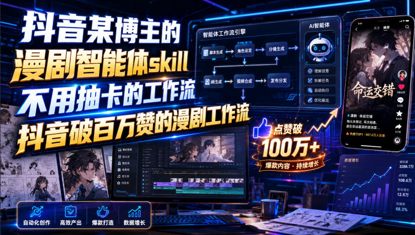 抖音某博主的漫剧智能体skill，不用抽卡的工作流，抖音破百万赞的漫剧工作流网络赚钱,项目资源网,副业资源网,兼职项目,网赚课程-副业赚钱-互联网创业-独家轻创IP大圣网创