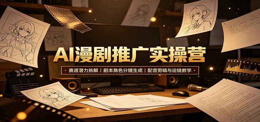 AI漫剧推广实操营：赛道潜力拆解，剧本角色分镜生成，配音剪辑与运镜教学网络赚钱,项目资源网,副业资源网,兼职项目,网赚课程-副业赚钱-互联网创业-独家轻创IP大圣网创