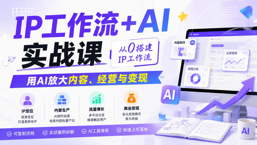 IP工作流+AI实战课，从0搭建IP工作流，用AI放大内容、经营与变现网络赚钱,项目资源网,副业资源网,兼职项目,网赚课程-副业赚钱-互联网创业-独家轻创IP大圣网创