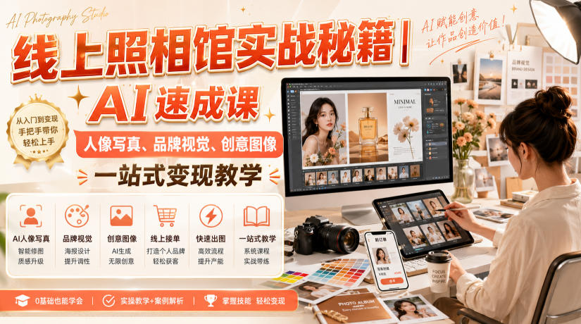线上照相馆实战秘籍|AI速成课,人像写真、品牌视觉、创意图像一站式变现教学网络赚钱,项目资源网,副业资源网,兼职项目,网赚课程-副业赚钱-互联网创业-独家轻创IP大圣网创