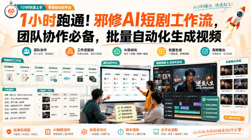 1小时跑通!邪修AI短剧工作流,团队协作必备,批量自动化生成视频网络赚钱,项目资源网,副业资源网,兼职项目,网赚课程-副业赚钱-互联网创业-独家轻创IP大圣网创