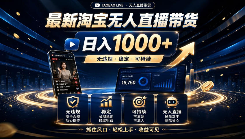 2026淘宝无人直播15.0，独家新技术，不用露脸、不用熬夜，自动直播自动出单，25小时卖17W【揭秘】网络赚钱,项目资源网,副业资源网,兼职项目,网赚课程-副业赚钱-互联网创业-独家轻创IP大圣网创