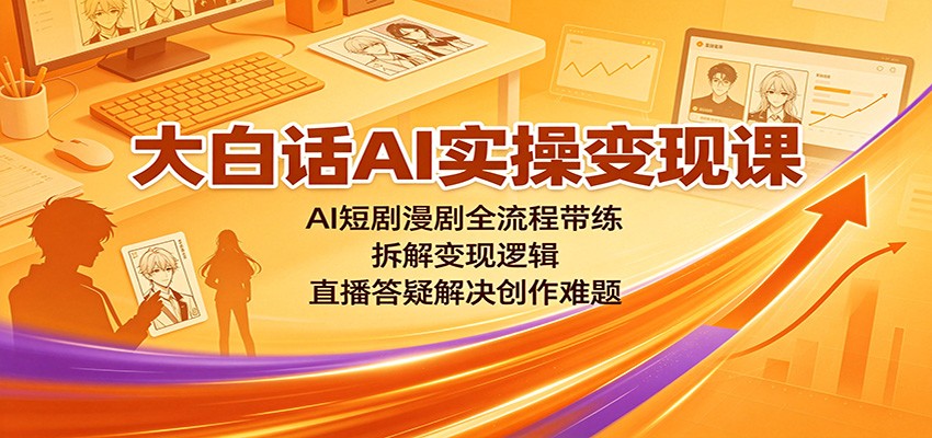 大白话AI实操变现课:AI短剧漫剧全流程带练,拆解变现逻辑,直播答疑解决创作难题网络赚钱,项目资源网,副业资源网,兼职项目,网赚课程-副业赚钱-互联网创业-独家轻创IP大圣网创
