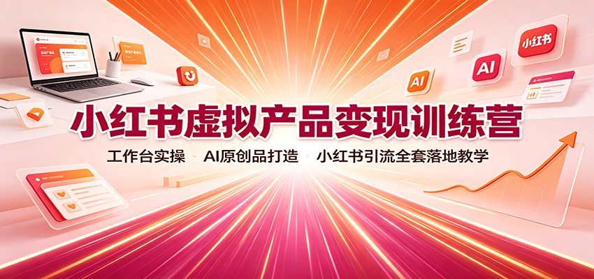 小红书虚拟产品变现训练营:工作台实操,AI原创品打造,小红书引流全套落地教学网络赚钱,项目资源网,副业资源网,兼职项目,网赚课程-副业赚钱-互联网创业-独家轻创IP大圣网创