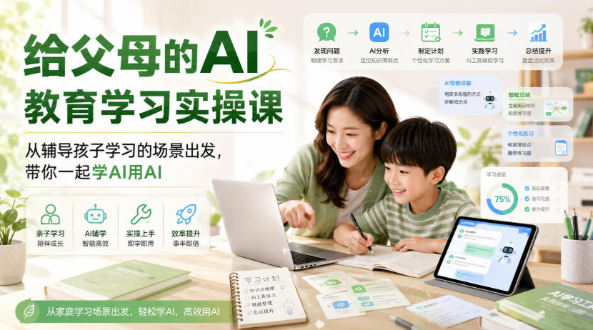 给父母的AI教育学习实操课，从辅导孩子学习的场景出发，带你一起学AI用AI网络赚钱,项目资源网,副业资源网,兼职项目,网赚课程-副业赚钱-互联网创业-独家轻创IP大圣网创