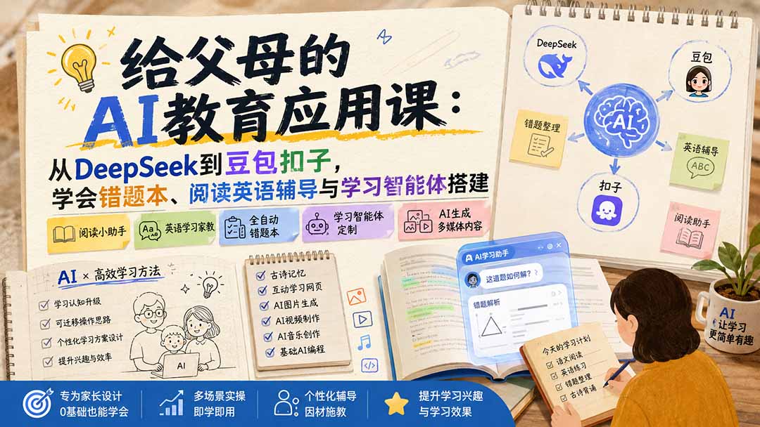 给父母的AI教育应用课:从DeepSeek到豆包扣子,学会错题本、阅读英语辅导与学习智能体搭建网络赚钱,项目资源网,副业资源网,兼职项目,网赚课程-副业赚钱-互联网创业-独家轻创IP大圣网创