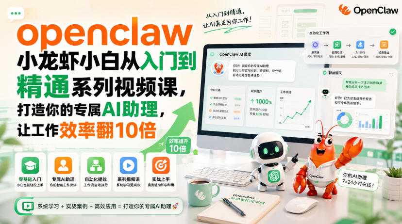 openclaw小龙虾小白从入门到精通系列视频课,打造你的专属AI助理,让工作效率翻10倍网络赚钱,项目资源网,副业资源网,兼职项目,网赚课程-副业赚钱-互联网创业-独家轻创IP大圣网创