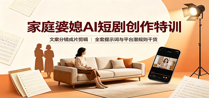家庭婆媳AI短剧创作特训：文案分镜成片剪辑，全套提示词与平台潜规则干货网络赚钱,项目资源网,副业资源网,兼职项目,网赚课程-副业赚钱-互联网创业-独家轻创IP大圣网创