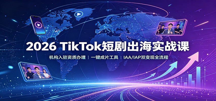 2026 TikTok短剧出海实战课:机构入驻资质办理,一键成片工具,IAA/IAP双变现全流程网络赚钱,项目资源网,副业资源网,兼职项目,网赚课程-副业赚钱-互联网创业-独家轻创IP大圣网创