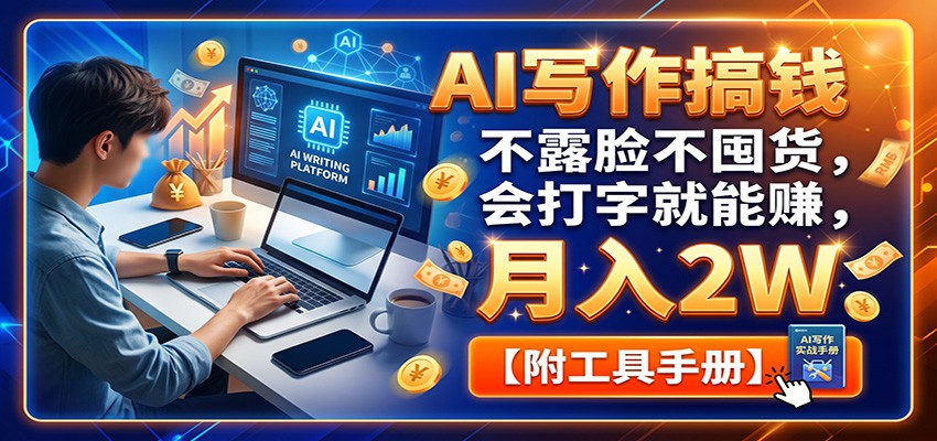 AI写作搞钱:不露脸不囤货,会打字就能赚,月入2W【附工具手册】网络赚钱,项目资源网,副业资源网,兼职项目,网赚课程-副业赚钱-互联网创业-独家轻创IP大圣网创