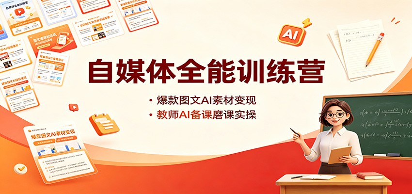 自媒体全能训练营:爆款图文AI素材变现,教师AI备课磨课实操网络赚钱,项目资源网,副业资源网,兼职项目,网赚课程-副业赚钱-互联网创业-独家轻创IP大圣网创