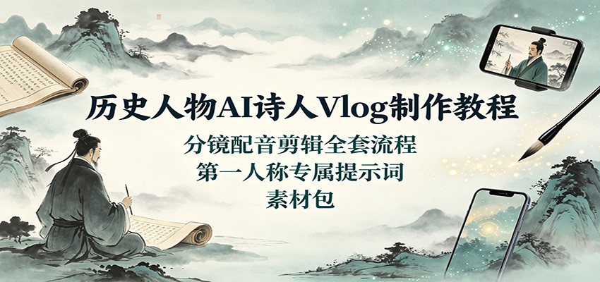 历史人物AI诗人Vlog制作教程:分镜配音剪辑全套流程,第一人称专属提示词素材包网络赚钱,项目资源网,副业资源网,兼职项目,网赚课程-副业赚钱-互联网创业-独家轻创IP大圣网创
