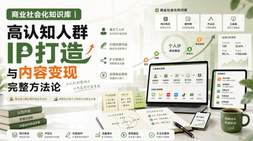 商业社会化知识库｜高认知人群IP打造与内容变现完整方法论【文档】网络赚钱,项目资源网,副业资源网,兼职项目,网赚课程-副业赚钱-互联网创业-独家轻创IP大圣网创