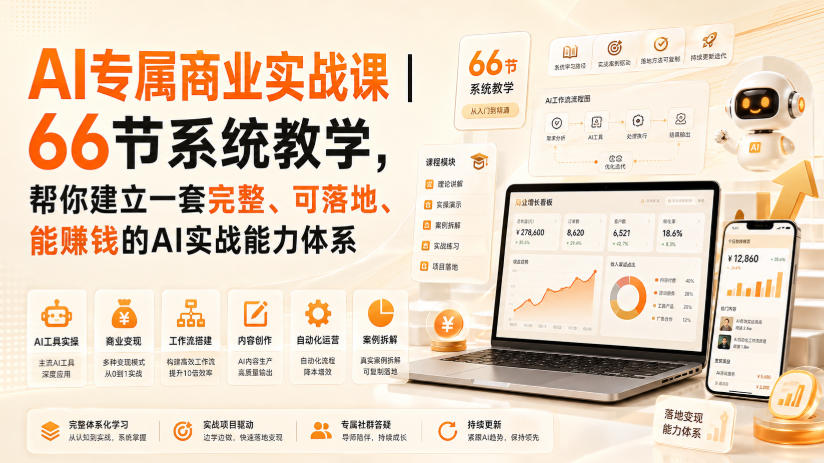 AI专属商业实战课|66节系统教学,帮你建立一套完整、可落地、能賺钱的AI实战能力体系网络赚钱,项目资源网,副业资源网,兼职项目,网赚课程-副业赚钱-互联网创业-独家轻创IP大圣网创