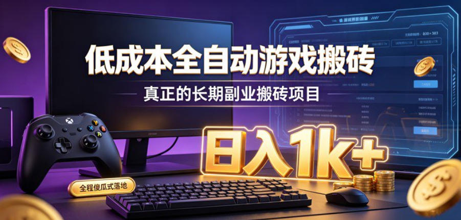 低成本全自动游戏搬砖，真正的长期副业搬砖项目，日入1k+，全程傻瓜式落地【揭秘】网络赚钱,项目资源网,副业资源网,兼职项目,网赚课程-副业赚钱-互联网创业-独家轻创IP大圣网创