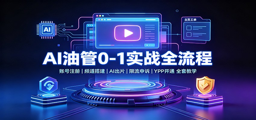 AI油管0-1实战:账号注册频道搭建,AI出片,限流申诉,YPP开通全套教学网络赚钱,项目资源网,副业资源网,兼职项目,网赚课程-副业赚钱-互联网创业-独家轻创IP大圣网创