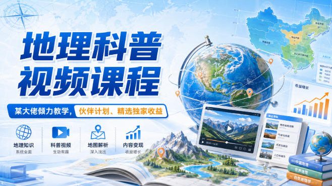 地理科普视频课程，某大佬倾力教学，伙伴计划、精选独家收益网络赚钱,项目资源网,副业资源网,兼职项目,网赚课程-副业赚钱-互联网创业-独家轻创IP大圣网创