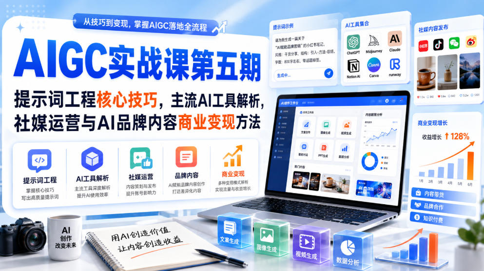 刺猬星球·AIGC实战课第五期,提示词工程核心技巧,主流AI工具解析,社媒运营与AI品牌内容商业变现方法网络赚钱,项目资源网,副业资源网,兼职项目,网赚课程-副业赚钱-互联网创业-独家轻创IP大圣网创