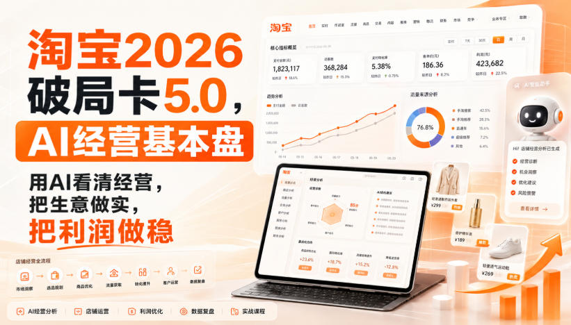智篆商业-淘宝2026破局卡5.0,AI经营基本盘,用AI看清经营,把生意做实,把利润做稳网络赚钱,项目资源网,副业资源网,兼职项目,网赚课程-副业赚钱-互联网创业-独家轻创IP大圣网创