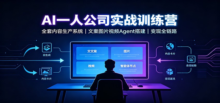 AI创作一人公司实战训练营:全套内容生产系统,文案图片视频Agent搭建变现全链路网络赚钱,项目资源网,副业资源网,兼职项目,网赚课程-副业赚钱-互联网创业-独家轻创IP大圣网创