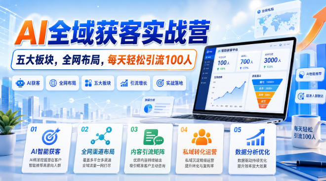 AI全域获客实战营，五大板块，全网布局，每天轻松引流100人网络赚钱,项目资源网,副业资源网,兼职项目,网赚课程-副业赚钱-互联网创业-独家轻创IP大圣网创