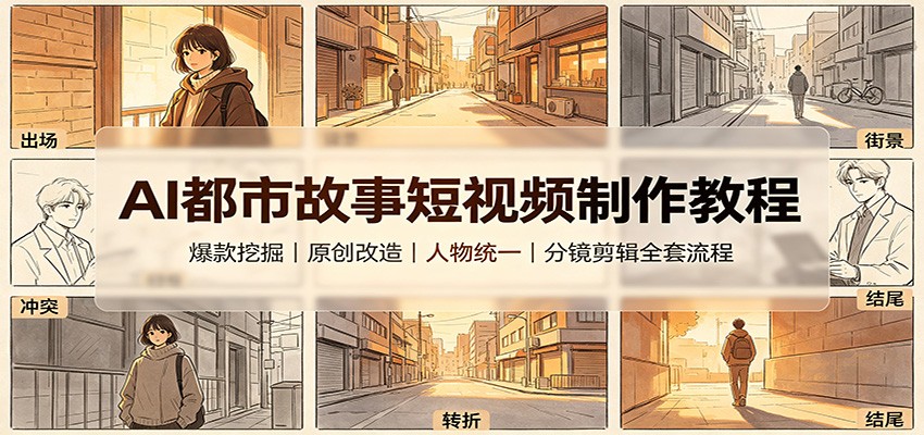 AI都市故事短视频制作教程:爆款挖掘原创改造,人物统一分镜剪辑全套流程网络赚钱,项目资源网,副业资源网,兼职项目,网赚课程-副业赚钱-互联网创业-独家轻创IP大圣网创