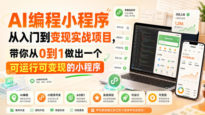 AI编程小程序从入门到变现实战项目，带你从0到1做出一个可运行可变现的小程序网络赚钱,项目资源网,副业资源网,兼职项目,网赚课程-副业赚钱-互联网创业-独家轻创IP大圣网创