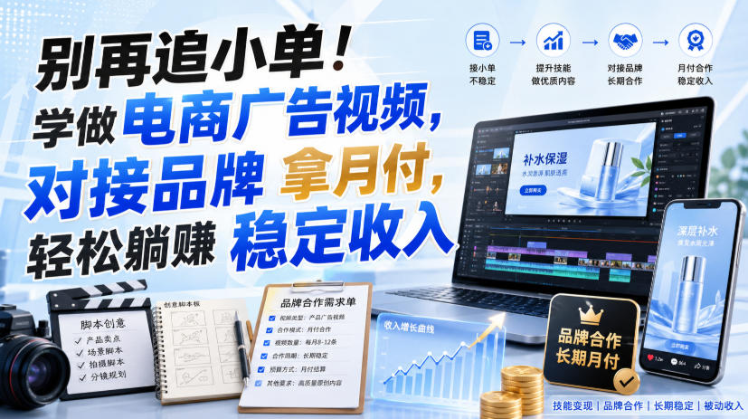 别再追小单！学做电商广告视频，对接品牌拿月付，轻松躺賺稳定收入【原创双语字幕】网络赚钱,项目资源网,副业资源网,兼职项目,网赚课程-副业赚钱-互联网创业-独家轻创IP大圣网创