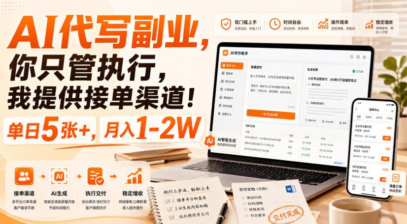 AI代写副业，你只管执行，我提供接单渠道！单日5张+，月入1-2W【揭秘】网络赚钱,项目资源网,副业资源网,兼职项目,网赚课程-副业赚钱-互联网创业-独家轻创IP大圣网创