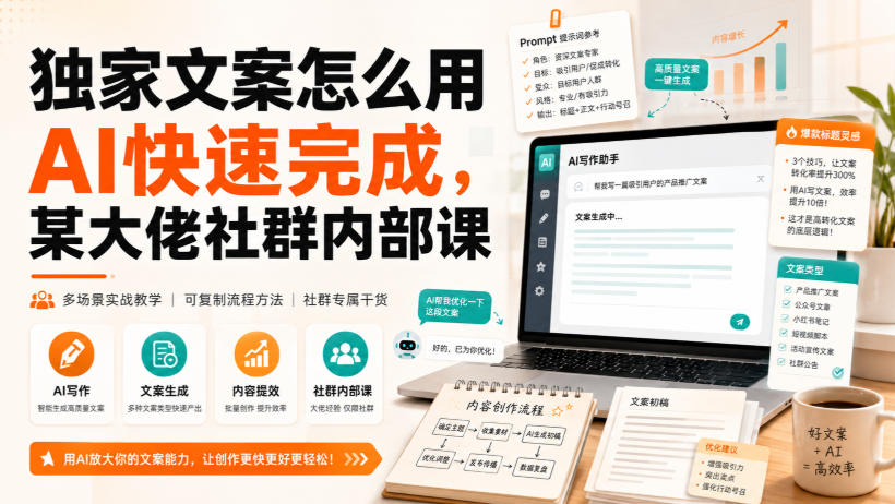 独家文案怎么用AI快速完成,某大佬社群内部课网络赚钱,项目资源网,副业资源网,兼职项目,网赚课程-副业赚钱-互联网创业-独家轻创IP大圣网创