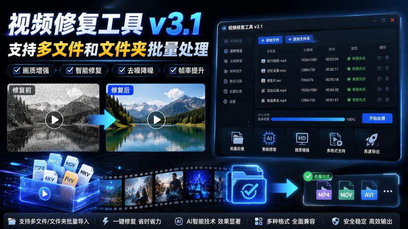 视频修复工具v3.1，支持多文件和文件夹批量处理网络赚钱,项目资源网,副业资源网,兼职项目,网赚课程-副业赚钱-互联网创业-独家轻创IP大圣网创