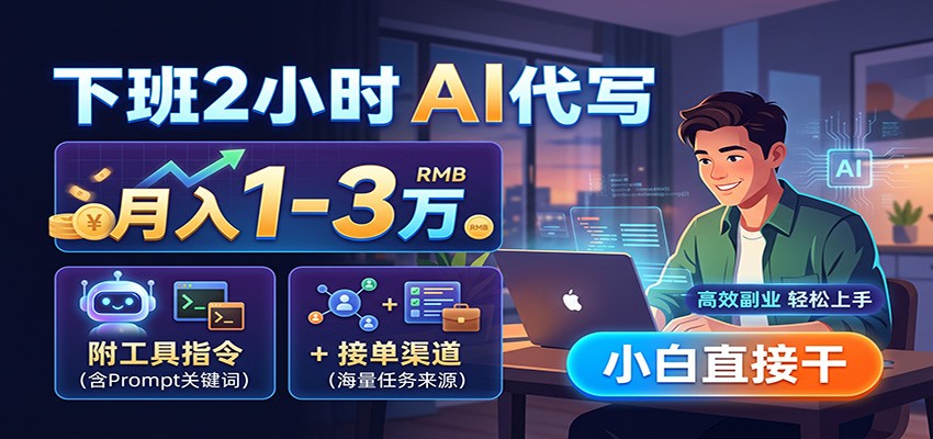 下班2小时AI代写,月入1-3万,附工具指令+接单渠道,小白直接干网络赚钱,项目资源网,副业资源网,兼职项目,网赚课程-副业赚钱-互联网创业-独家轻创IP大圣网创