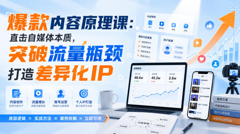 爆款内容原理课:直击自媒体本质,突破流量瓶颈打造差异化IP网络赚钱,项目资源网,副业资源网,兼职项目,网赚课程-副业赚钱-互联网创业-独家轻创IP大圣网创