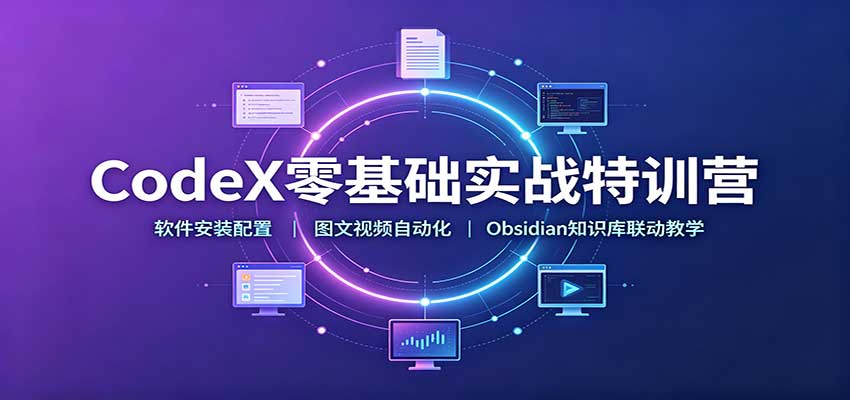 CodeX零基础实战特训营:软件安装配置,图文视频自动化,Obsidian知识库联动教学网络赚钱,项目资源网,副业资源网,兼职项目,网赚课程-副业赚钱-互联网创业-独家轻创IP大圣网创