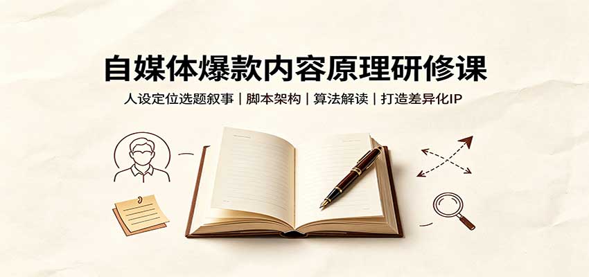 自媒体爆款内容原理研修课:人设定位选题叙事,脚本架构,算法解读打造差异化IP网络赚钱,项目资源网,副业资源网,兼职项目,网赚课程-副业赚钱-互联网创业-独家轻创IP大圣网创