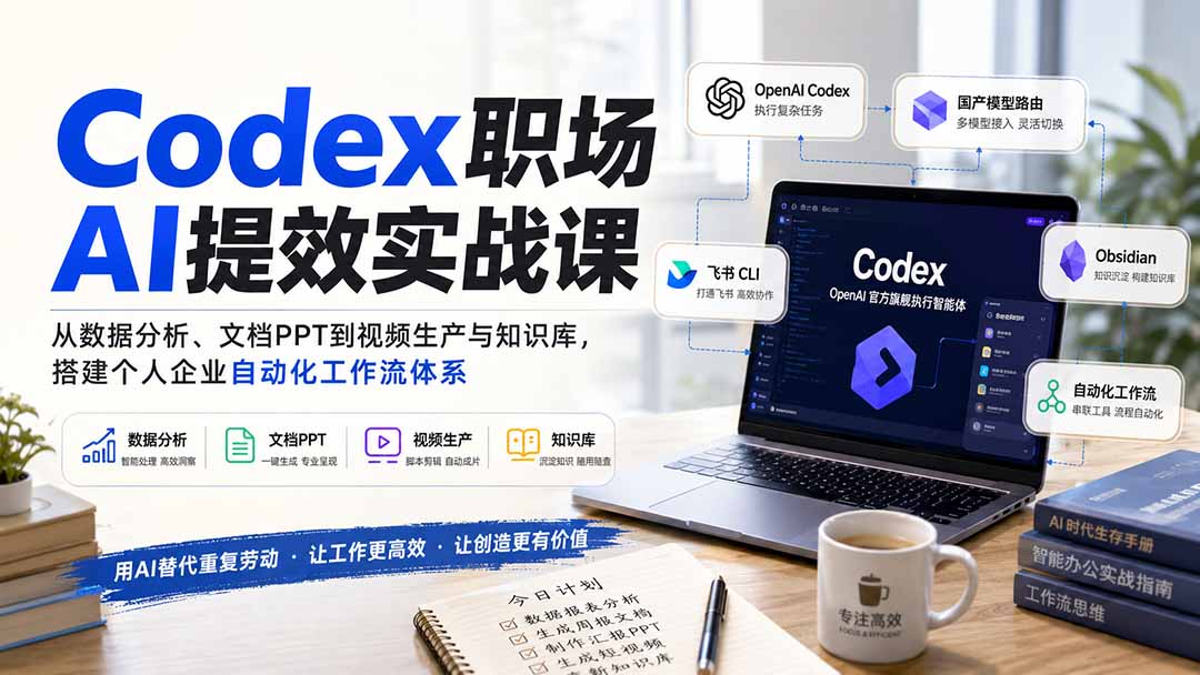 Codex职场AI提效实战课:从数据分析、文档PPT到视频生产与知识库,搭建个人企业自动化工作流体系网络赚钱,项目资源网,副业资源网,兼职项目,网赚课程-副业赚钱-互联网创业-独家轻创IP大圣网创