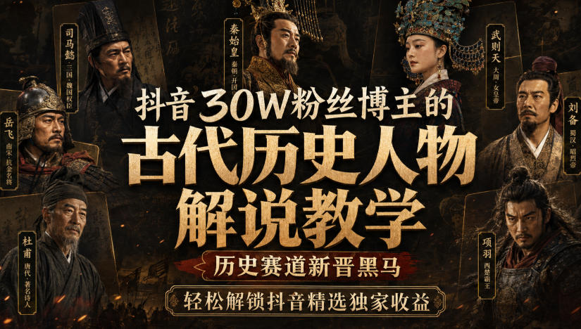 抖音30W粉丝博主的古代历史人物解说教学，历史赛道新晋黑马，轻松解锁抖音精选独家收益网络赚钱,项目资源网,副业资源网,兼职项目,网赚课程-副业赚钱-互联网创业-独家轻创IP大圣网创